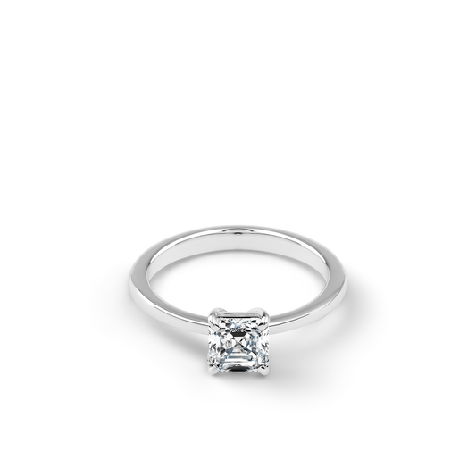 Oliver Heemeyer Asscher Solitaire diamond ring in 18k white gold.