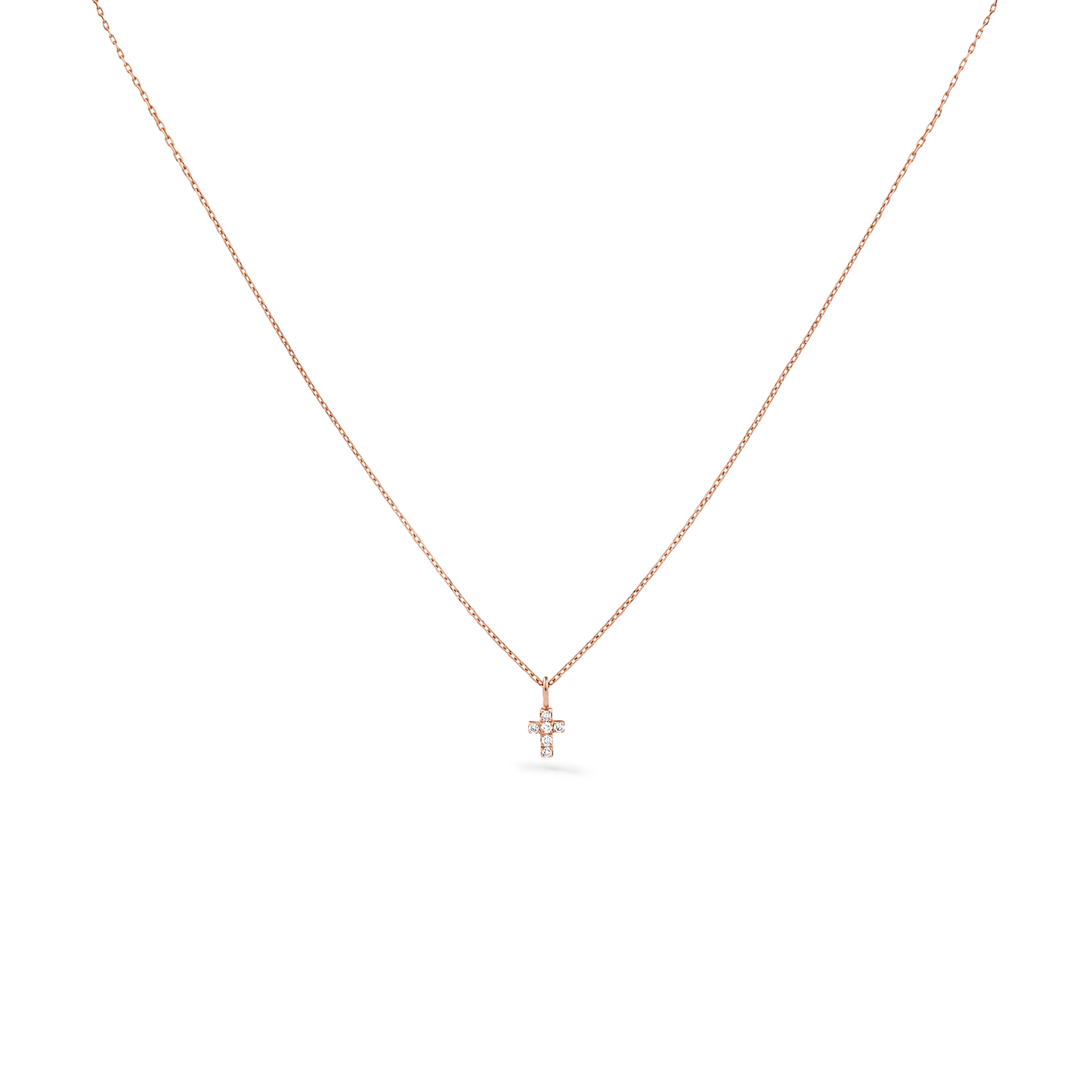 Oliver Heemeyer Diamond Mini Cross Necklace in 18k rose gold.