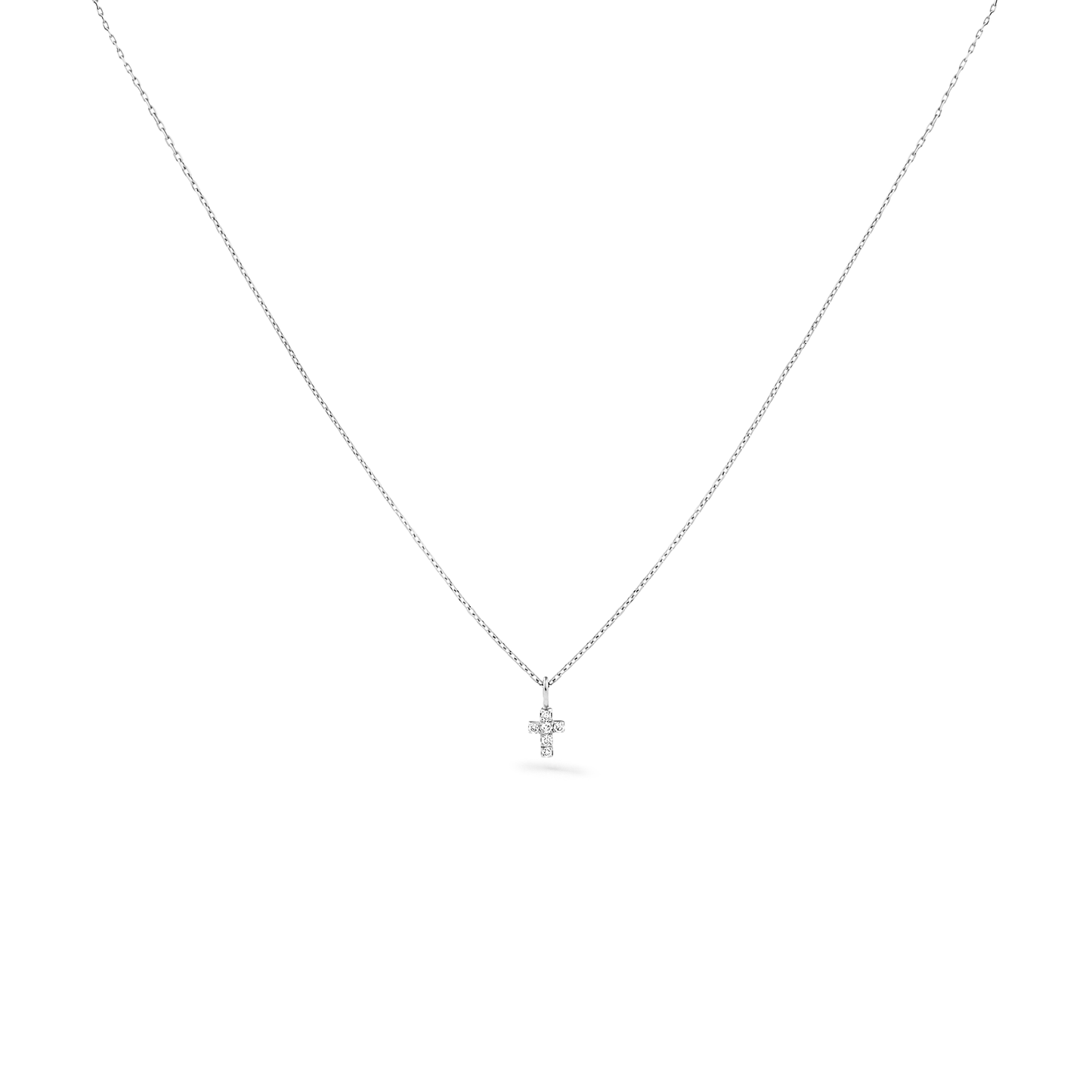 Oliver Heemeyer Diamond Mini Cross Necklace in 18k white gold.