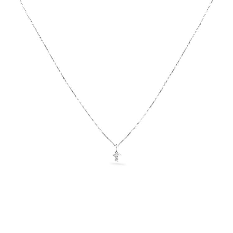 Oliver Heemeyer Diamond Mini Cross Necklace in 18k white gold.