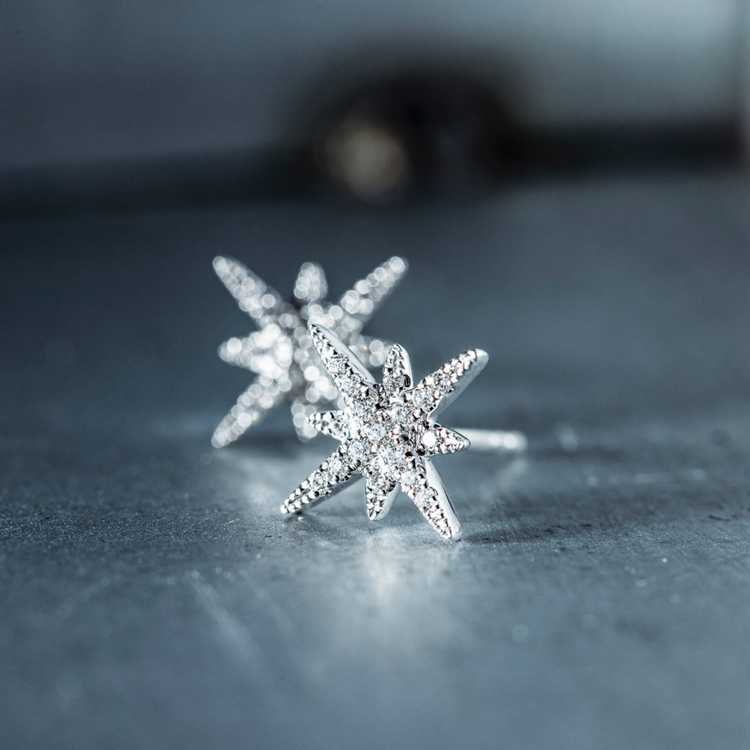 Oliver Heemeyer North Star diamond ear stud small made of 18k white gold. Different perspective.