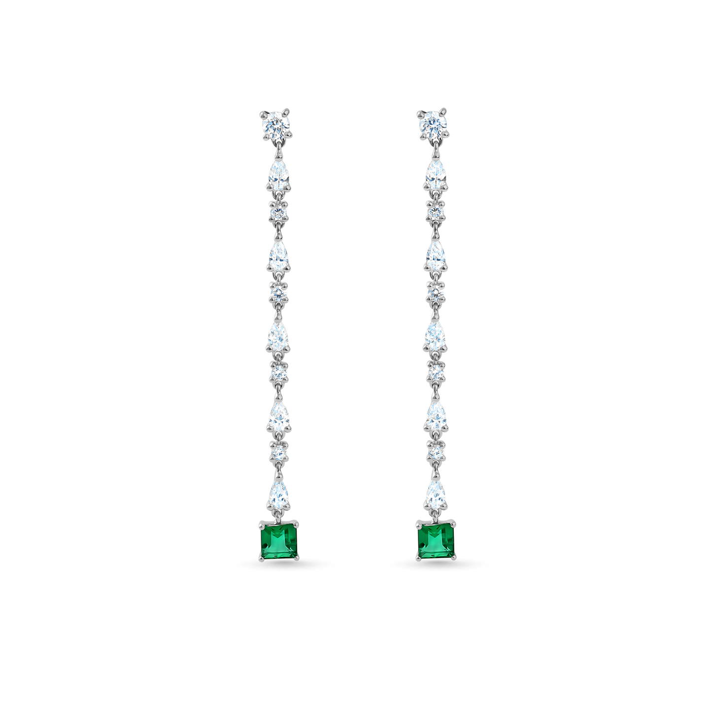 Oliver Heemeyer Shannon diamond emerald earrings made of 18k white gold.
