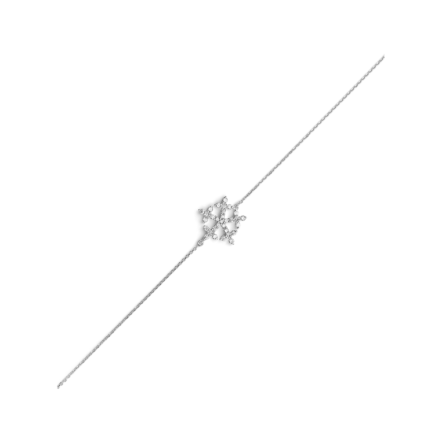 Oliver Heemeyer Snowflake Diamond Bracelet made of 18k white gold. Close up.