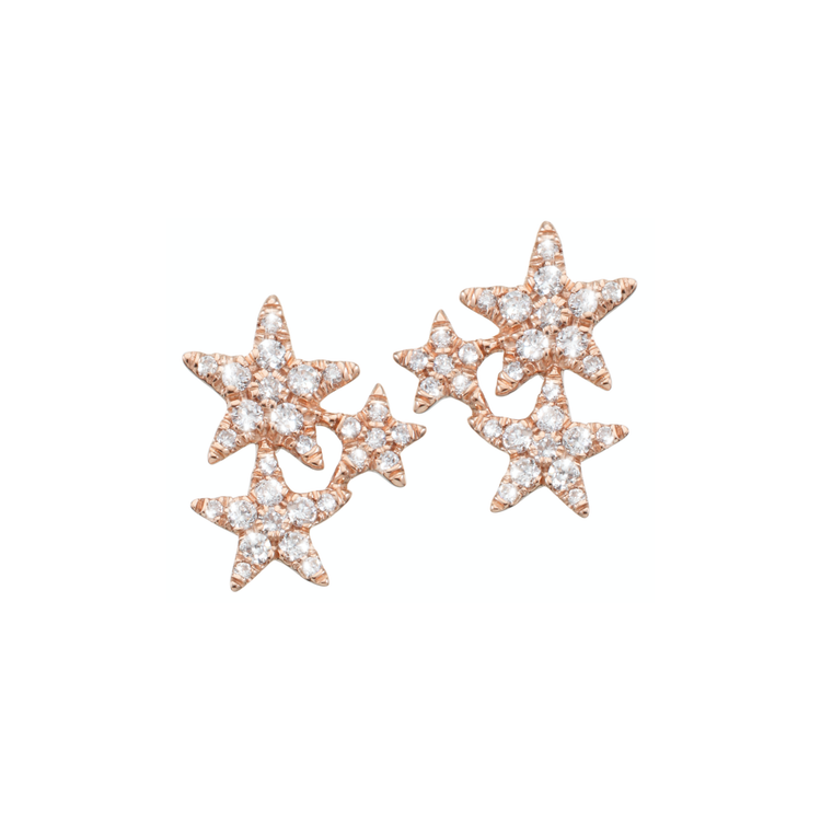 Designed in the form of sparkling stars and adorned with subtle diamonds. These adorable ear studs are carefully handcrafted and made of 18k rose gold.