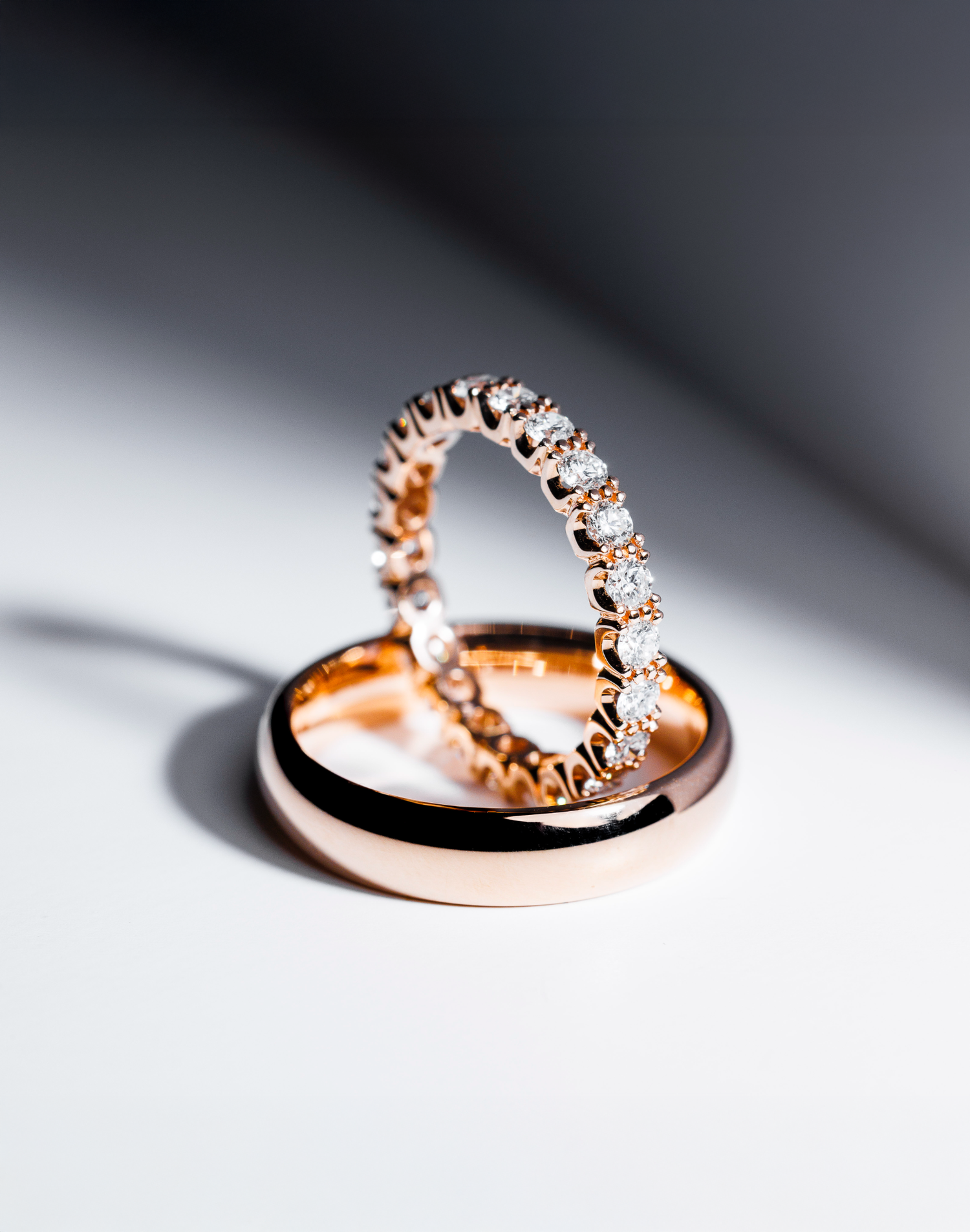 Two golden rings standing in front of each other.