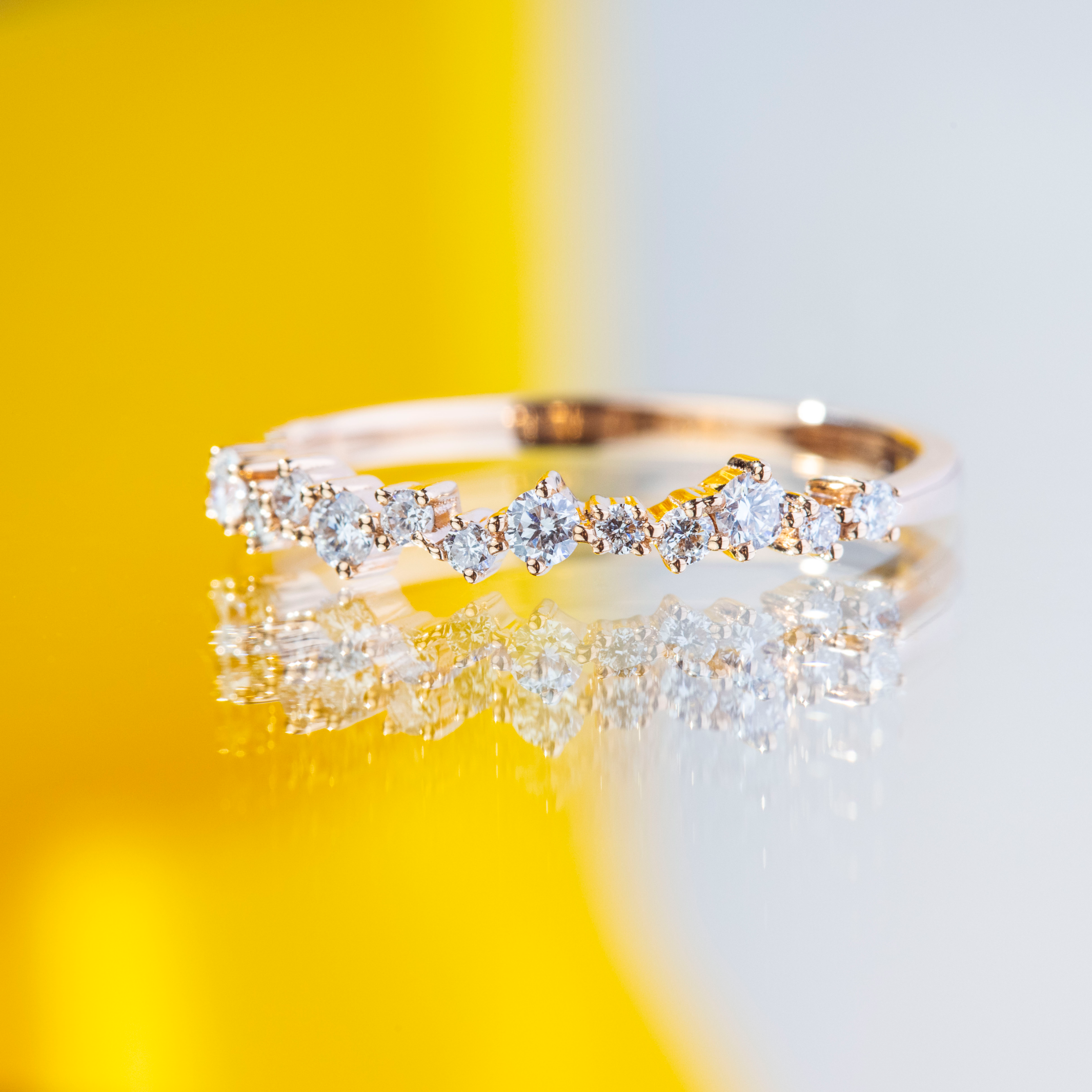 Oliver Heemeyer Alex Diamond Ring made of 18k rose gold.  Different perspective.