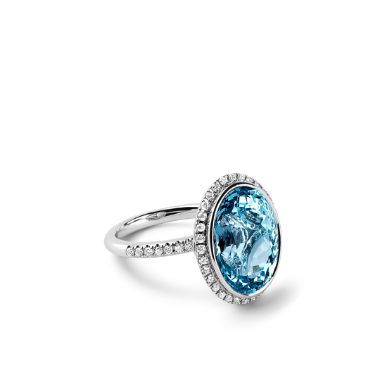 Oliver Heemeyer Aquamarine diamond ring in 18k white gold.