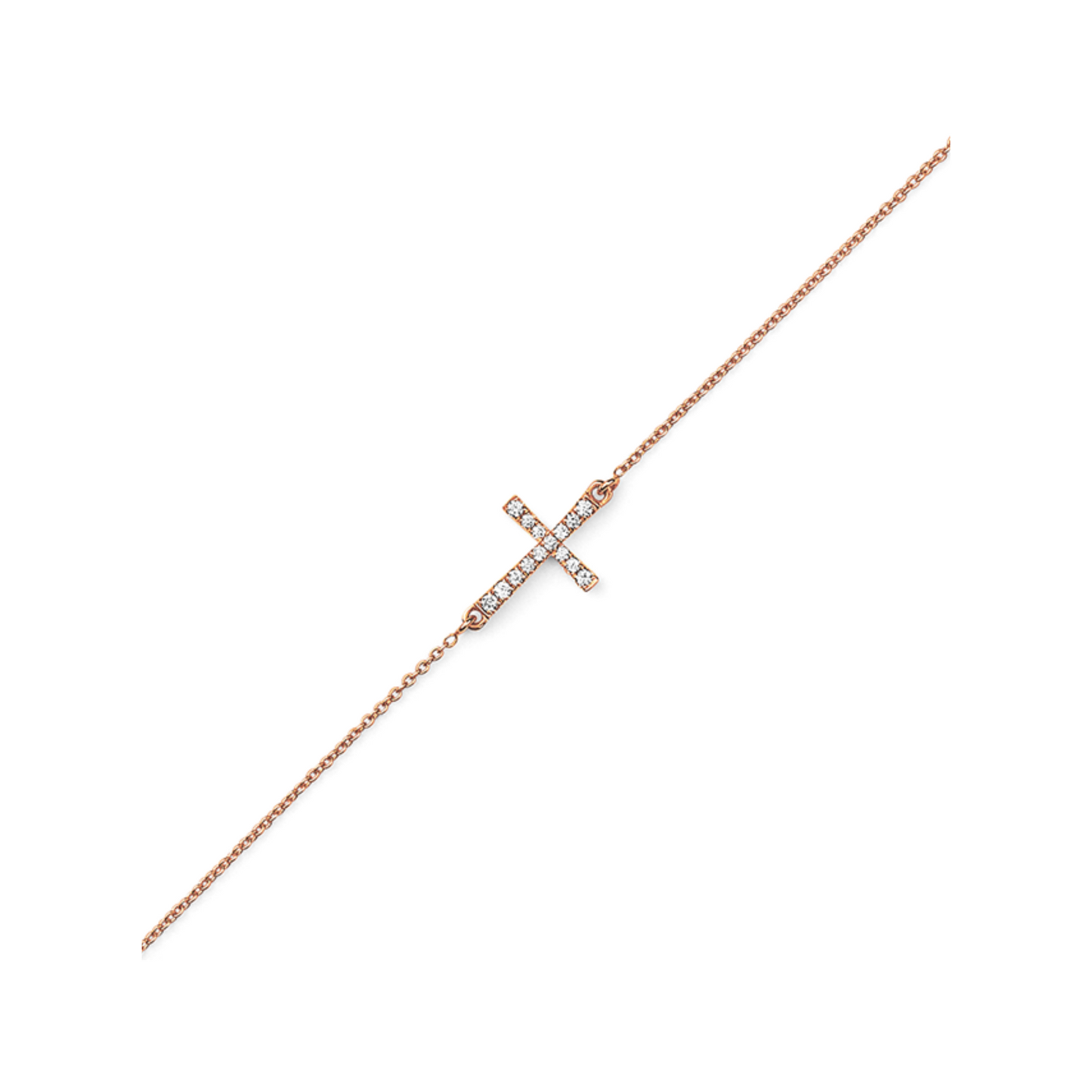 Oliver Heemeyer Diamond Cross Bracelet in 18k rose gold. Close up.