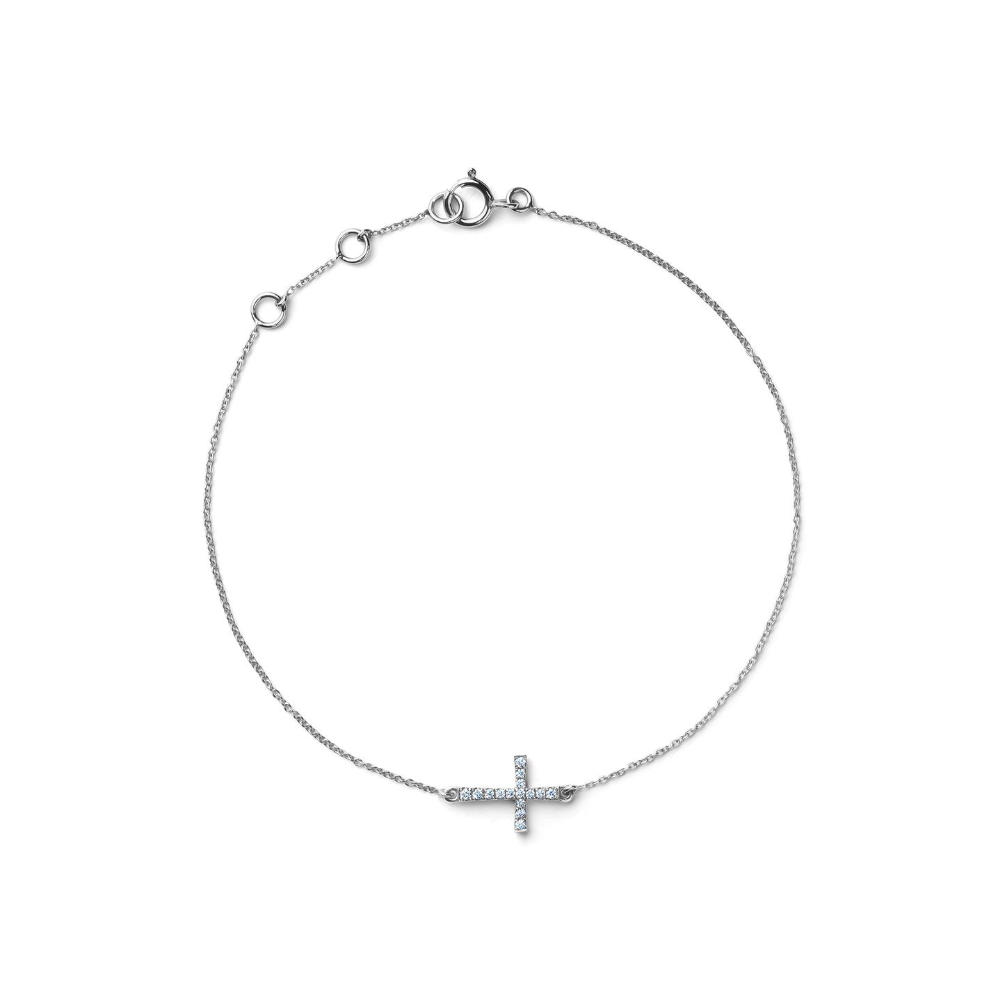 Oliver Heemeyer Diamond Cross Bracelet in 18k white gold. Top view.