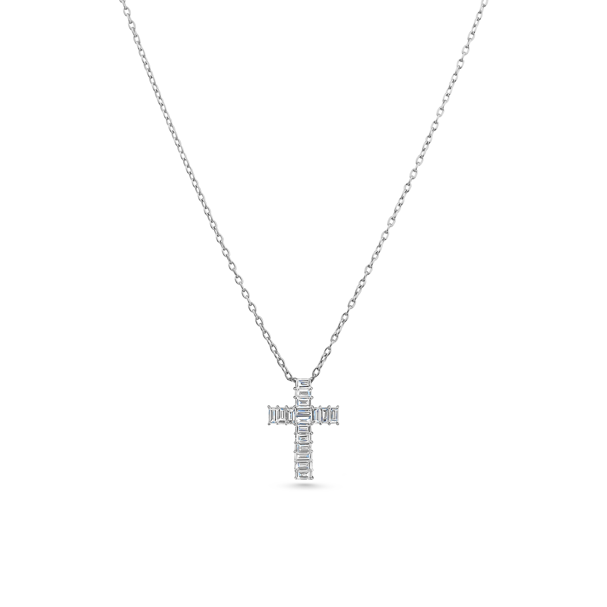 Oliver Heemeyer diamond cross pendant baguette cut fancy made of 18k white gold.