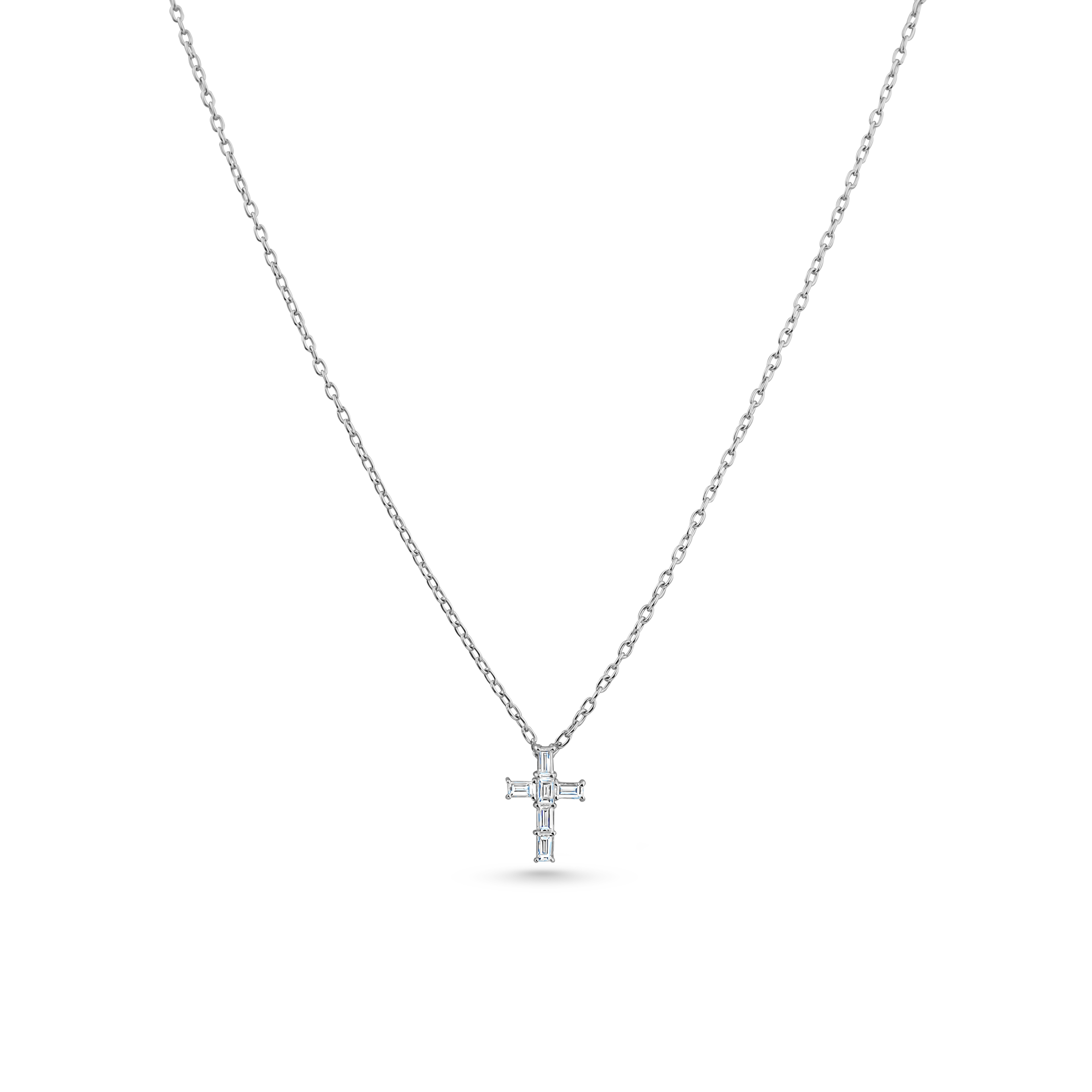 Oliver Heemeyer diamond cross pendant baguette cut made of 18k white gold.