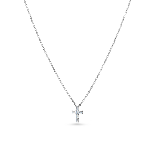 Oliver Heemeyer diamond cross pendant baguette cut made of 18k white gold.