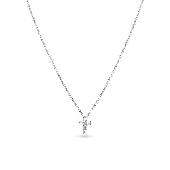 Oliver Heemeyer diamond cross pendant baguette cut made of 18k white gold.