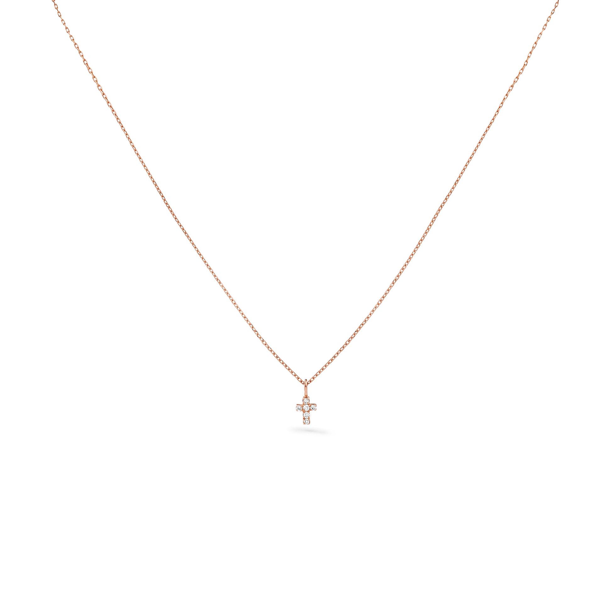 Oliver Heemeyer Diamond Mini Cross Necklace in 18k rose gold.
