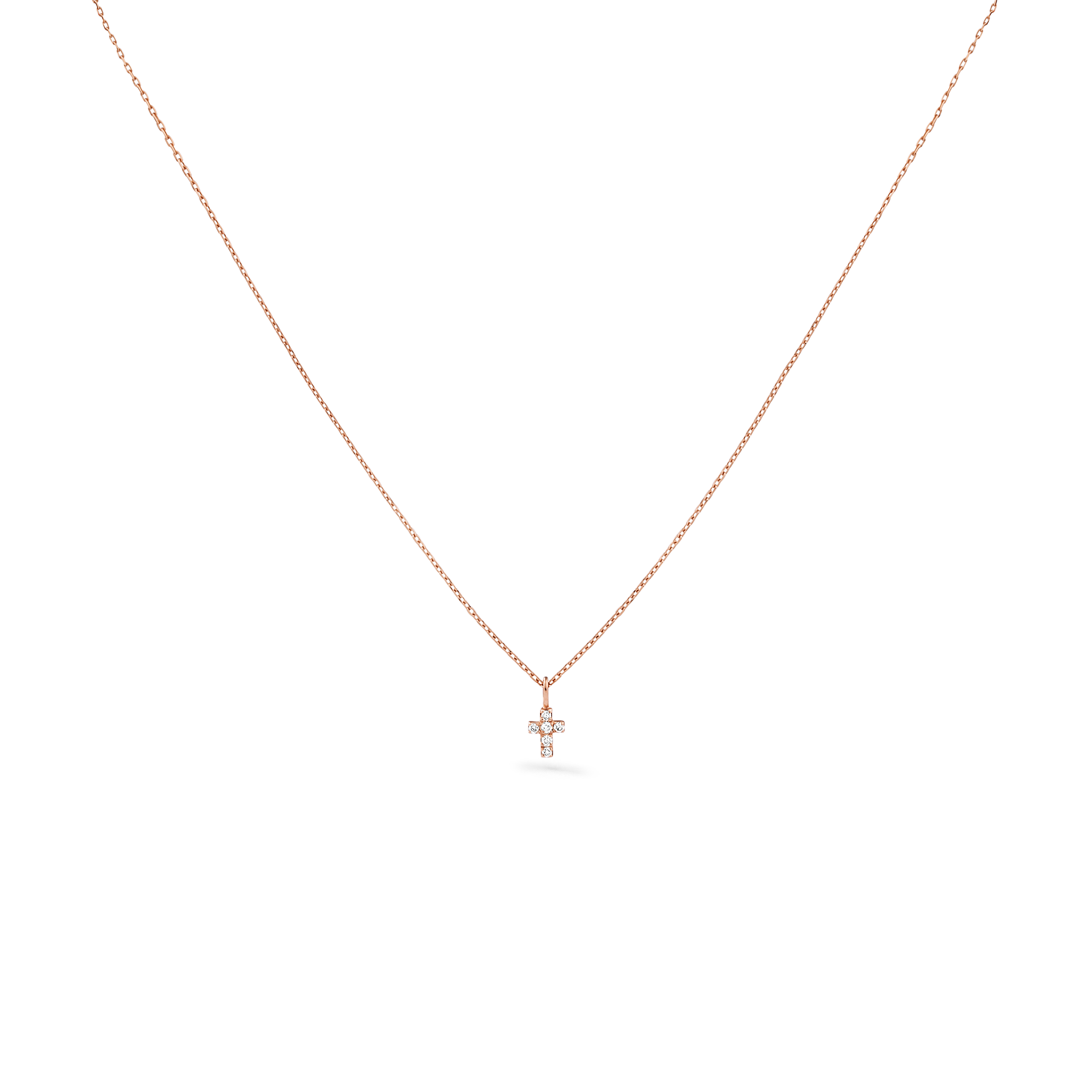 Oliver Heemeyer Diamond Mini Cross Necklace in 18k rose gold.