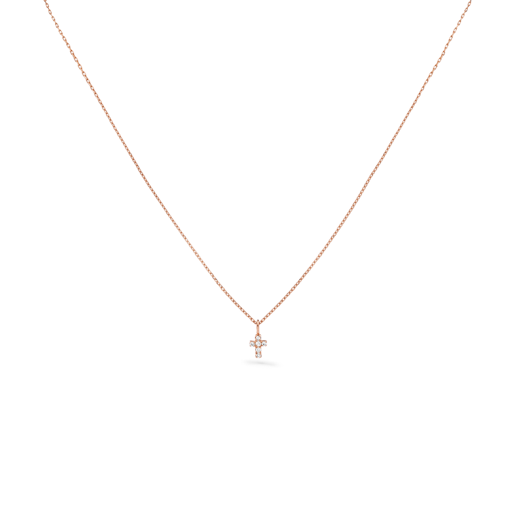 Oliver Heemeyer Diamond Mini Cross Necklace in 18k rose gold.