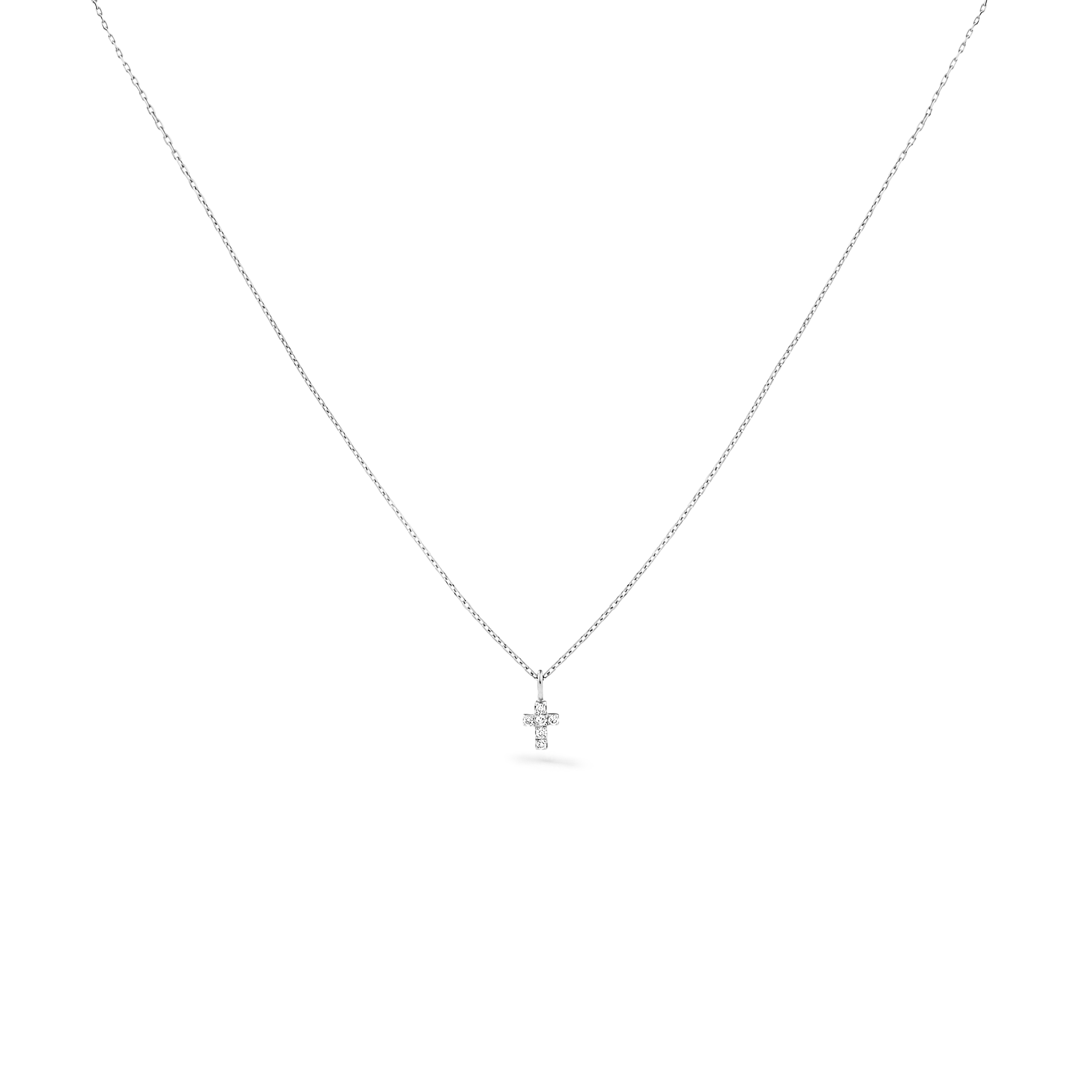 Oliver Heemeyer Diamond Mini Cross Necklace in 18k white gold.