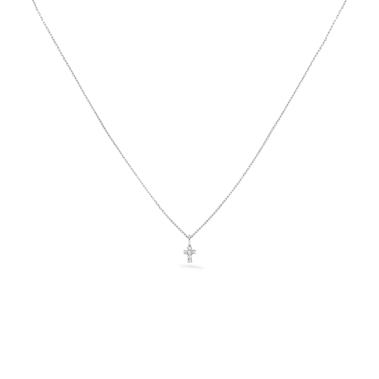 Oliver Heemeyer Diamond Mini Cross Necklace in 18k white gold.