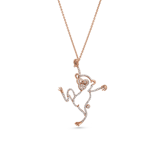 Oliver Heemeyer diamond monkey necklace made of 18k rose gold.