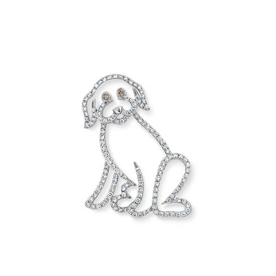 Oliver Heemeyer dog diamond brooch made of 18k white gold.