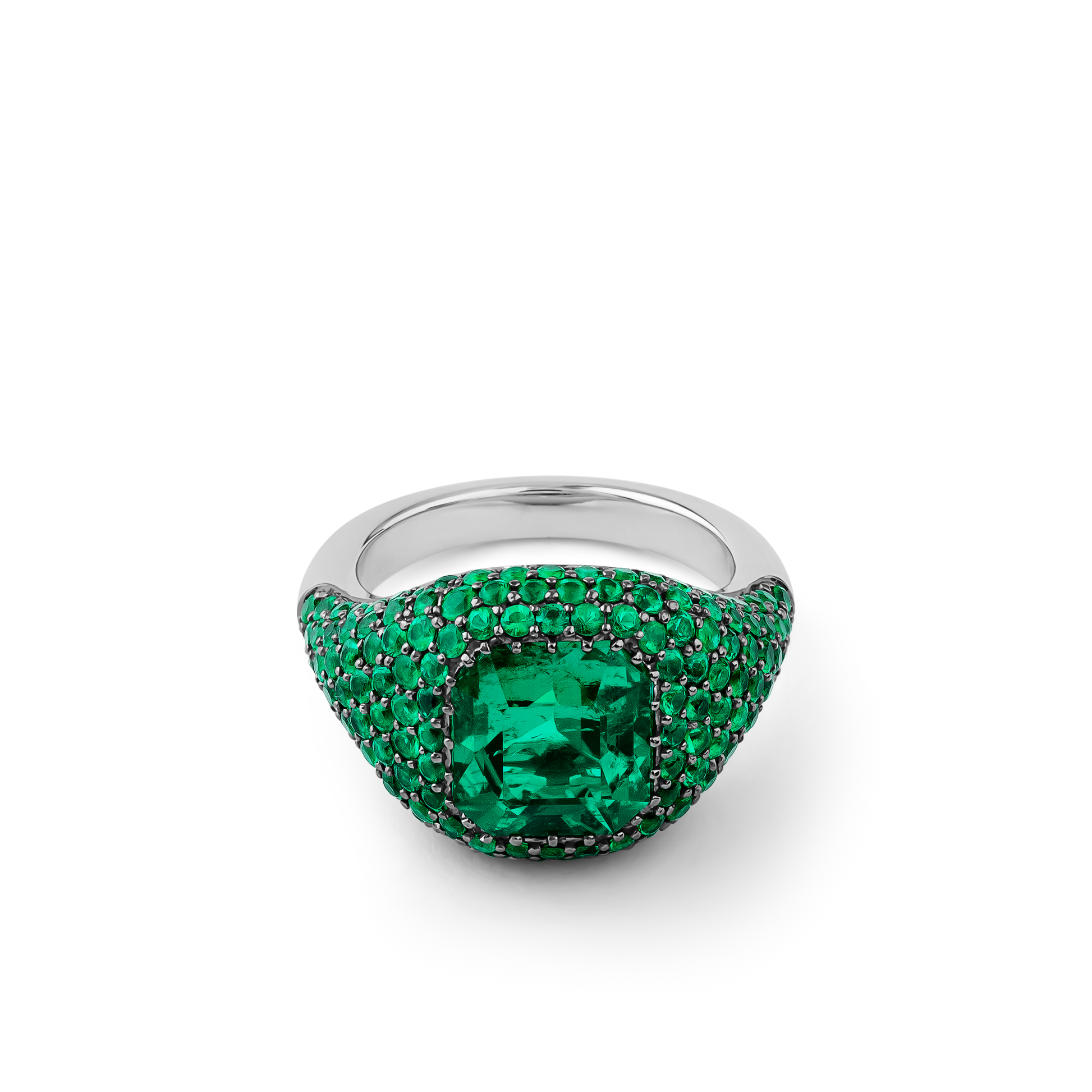 Green Fire Emerald Ring 18K White Gold 521