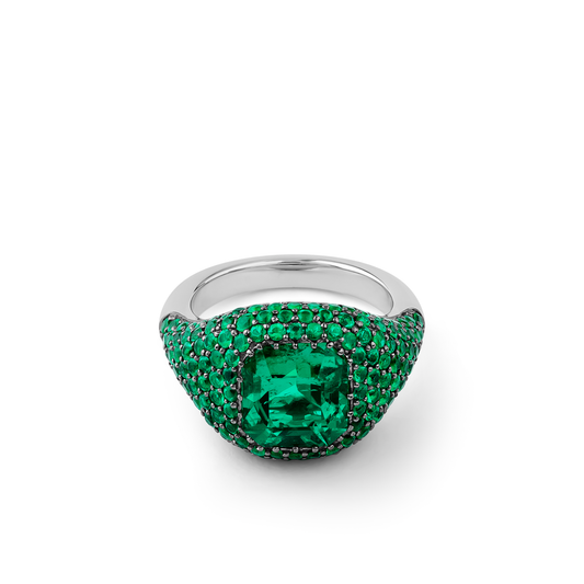 Oliver Heemeyer Green Fire Emerald Ring made of 18k white gold.