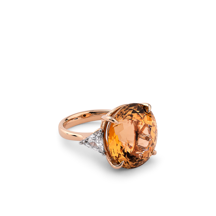 Oliver Heemeyer Honey Tourmaline diamond ring in 18k rose gold.