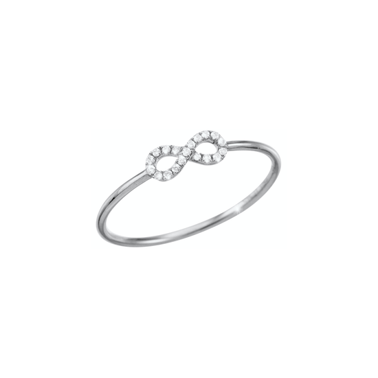 Set with diamonds and made of 18k white gold the Oliver Heemeyer Infinity diamond ring is a sparkling everyday jewellery piece and an adorable present for a loved one or even yourself.