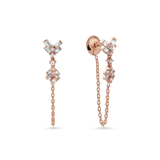 Oliver Heemeyer Kim chain diamond ear studs made of 18k rose gold.