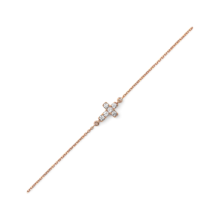 Oliver Heemeyer Mini Diamond Cross Bracelet in 18k rose gold. Close up.