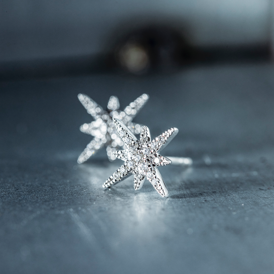 Oliver Heemeyer North Star diamond ear stud small made of 18k white gold. Different perspective.