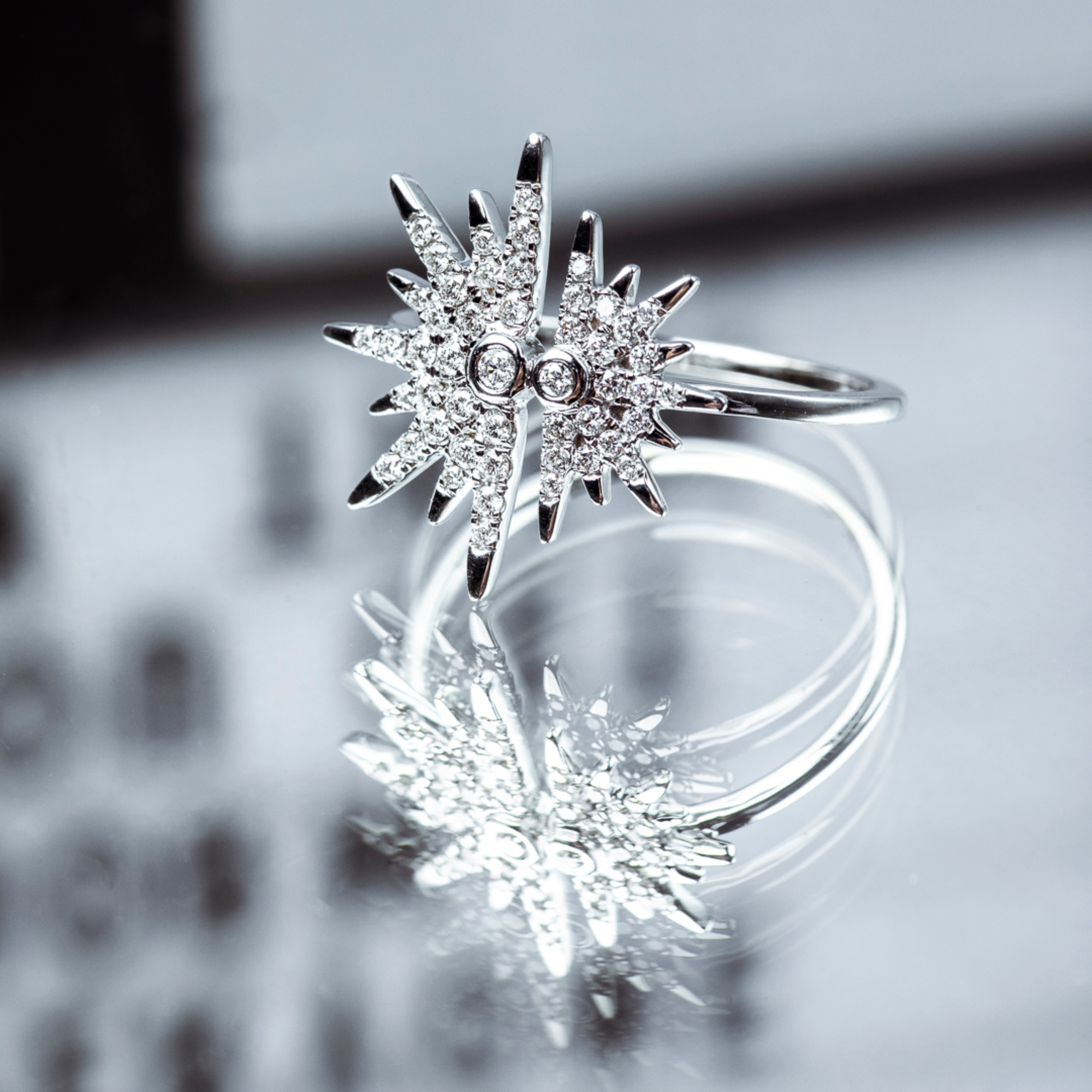 Oliver Heemeyer Eremia Diamond Ring Fancy made of 18k white gold. Different perspective.