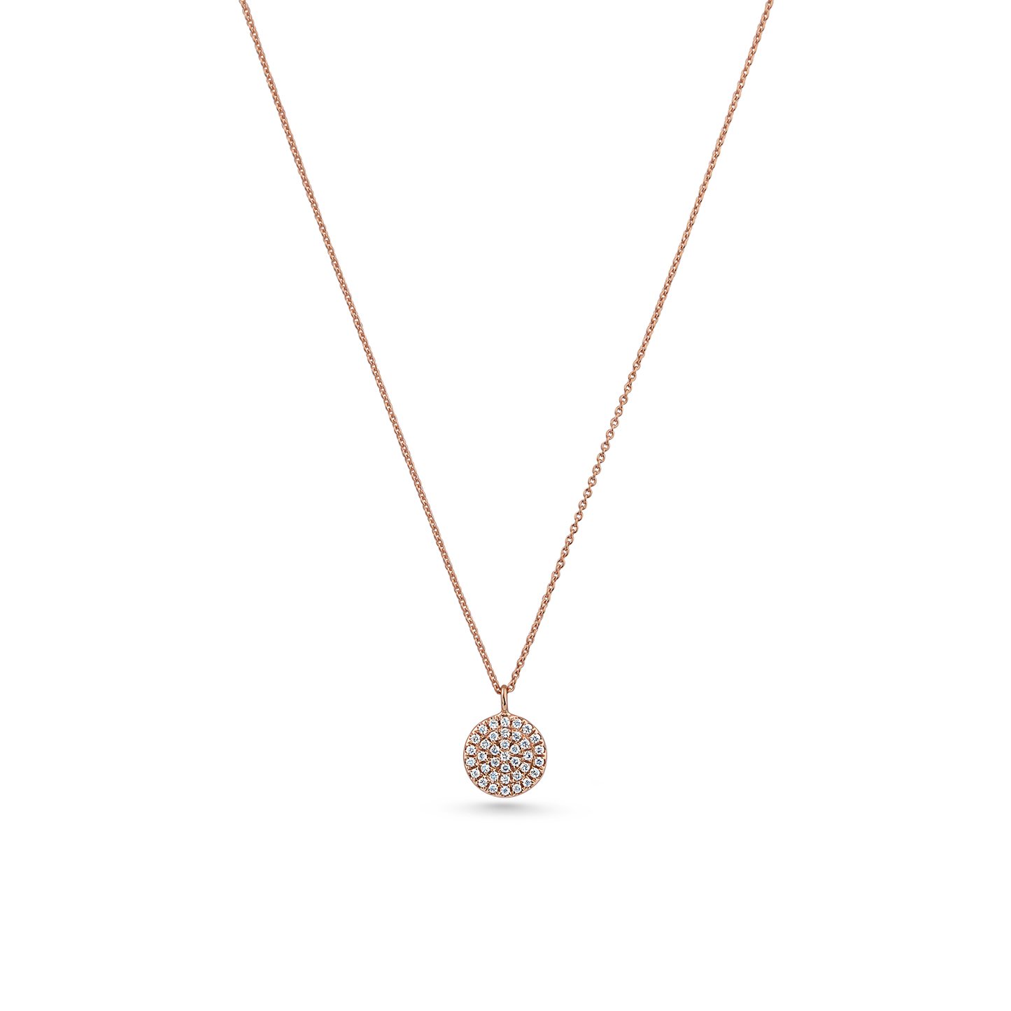 Oliver Heemeyer round tag diamond pendant made of 18k rose gold. Pendant on a chain.