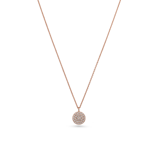 Oliver Heemeyer round tag diamond pendant made of 18k rose gold. Pendant on a chain.