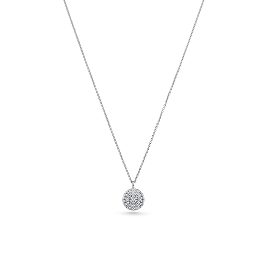 Oliver Heemeyer round tag diamond pendant made of 18k white gold. Pendant on a chain.