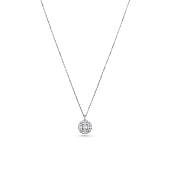 Oliver Heemeyer round tag diamond pendant made of 18k white gold. Pendant on a chain.