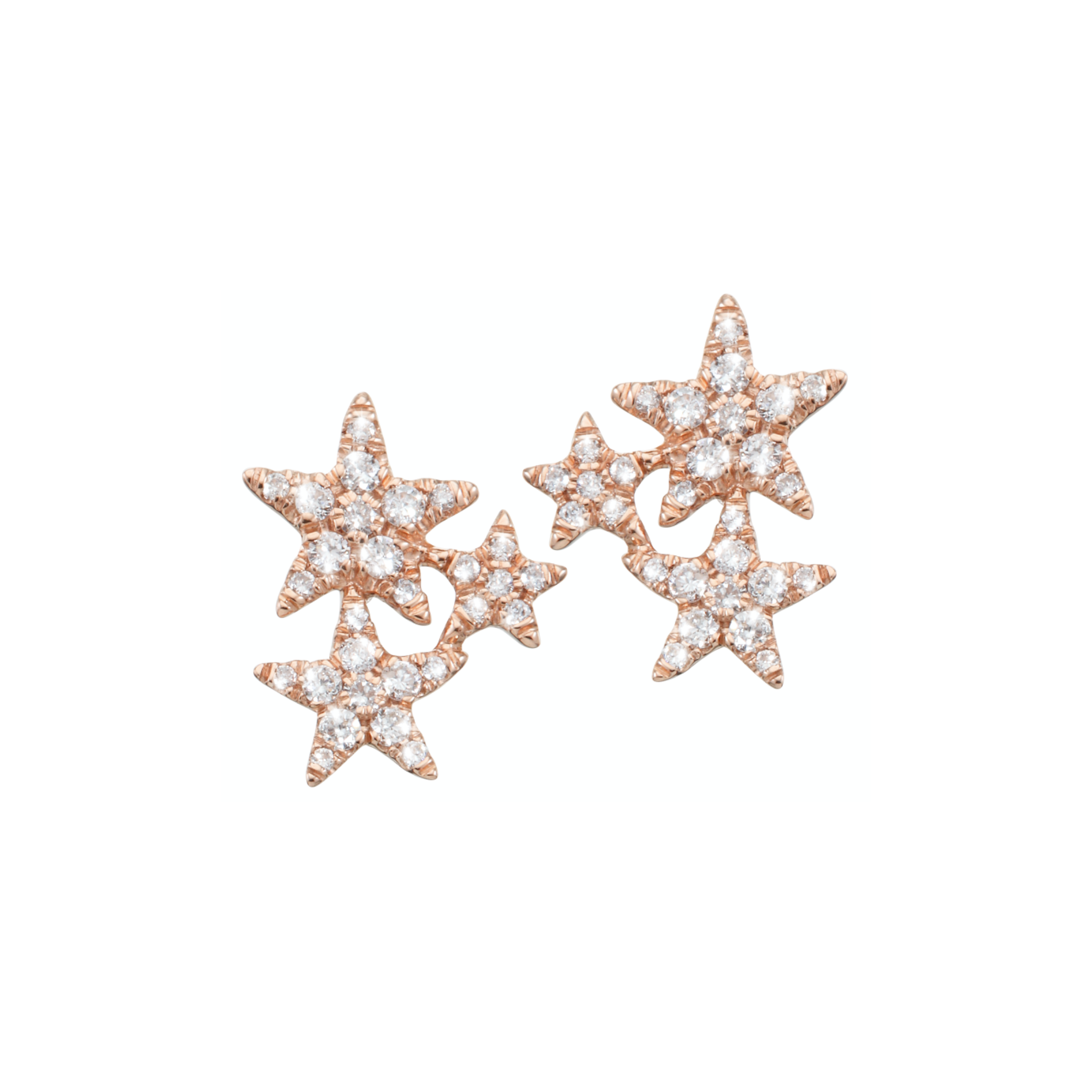 Designed in the form of sparkling stars and adorned with subtle diamonds. These adorable ear studs are carefully handcrafted and made of 18k rose gold.