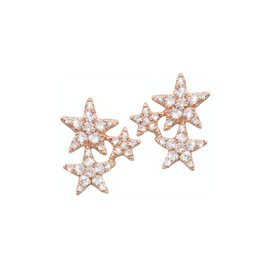 Designed in the form of sparkling stars and adorned with subtle diamonds. These adorable ear studs are carefully handcrafted and made of 18k rose gold.