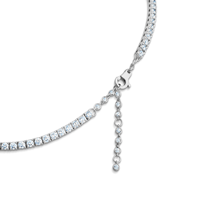 Oliver Heemeyer Tennis diamond necklace 10.77 ct. made of 18k white gold. Clasp details.