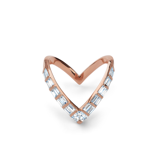 Oliver Heemeyer Valeria baguette cut diamond ring made of 18k rose gold.