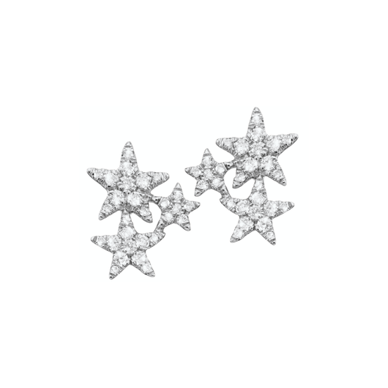 Designed in the form of sparkling stars and adorned with subtle diamonds. These adorable ear studs are carefully handcrafted and made of 18k white gold.