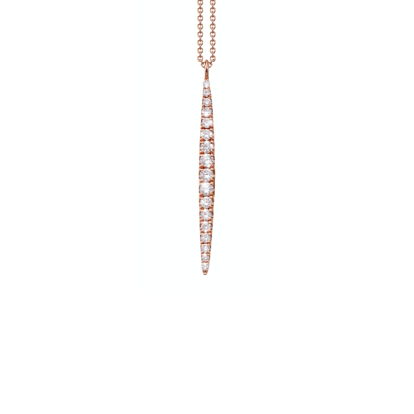 Oliver Heemeyer 18k rose gold Emilia Navette shaped pendant finished with 17 sparkling diamonds and arranged with highest attention to detail.
