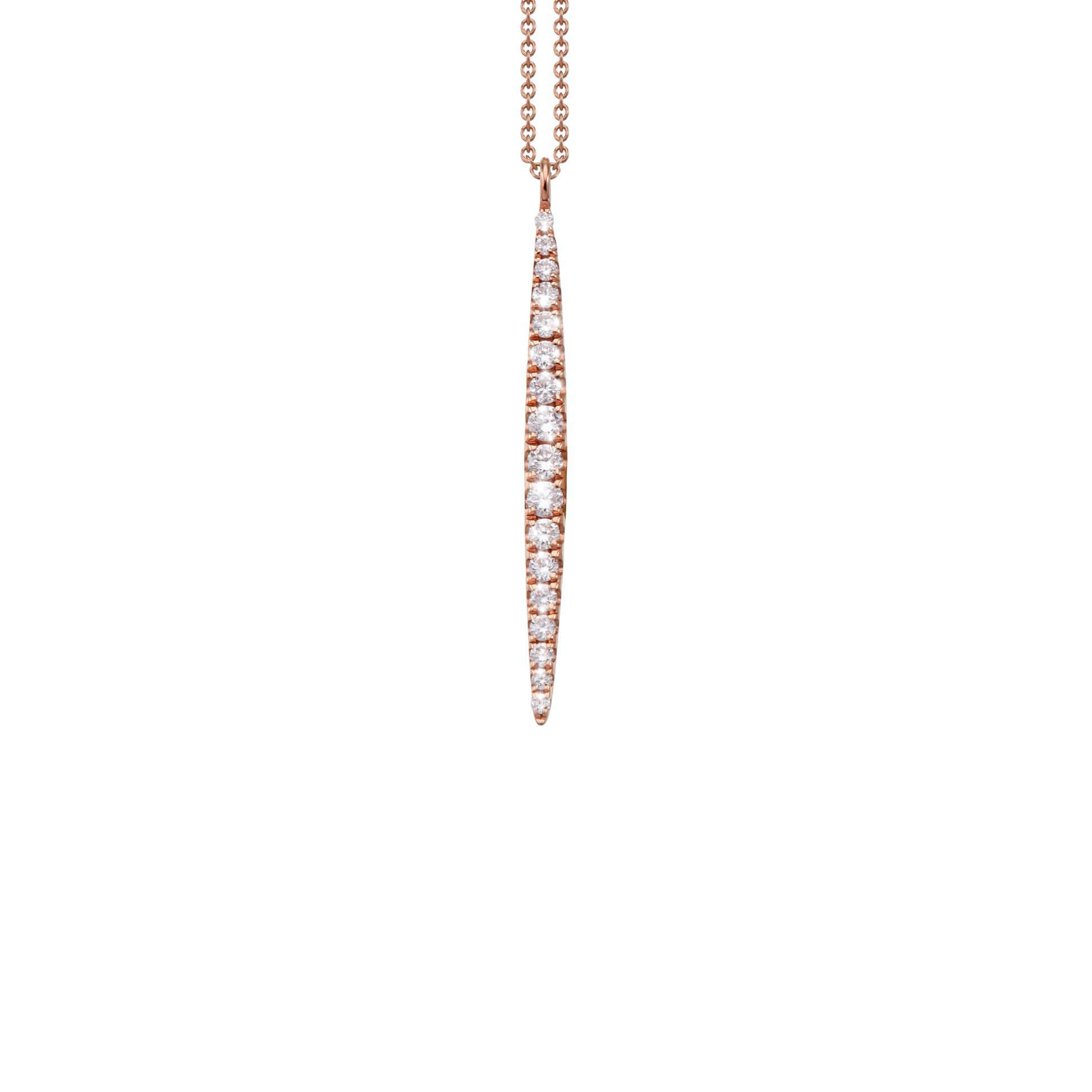 Oliver Heemeyer 18k rose gold Emilia Navette shaped pendant finished with 17 sparkling diamonds and arranged with highest attention to detail.
