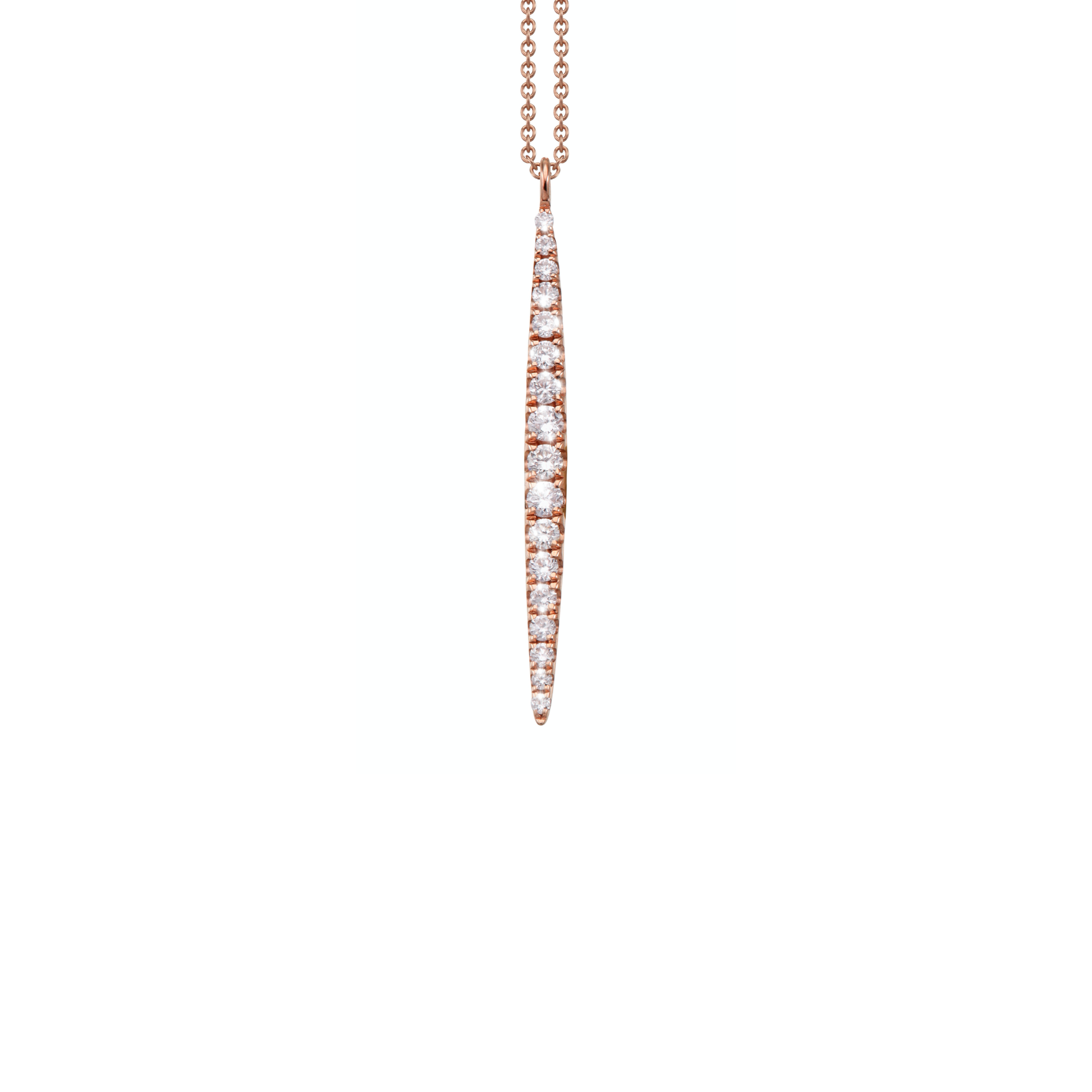 Oliver Heemeyer 18k rose gold Emilia Navette shaped pendant finished with 17 sparkling diamonds and arranged with highest attention to detail.