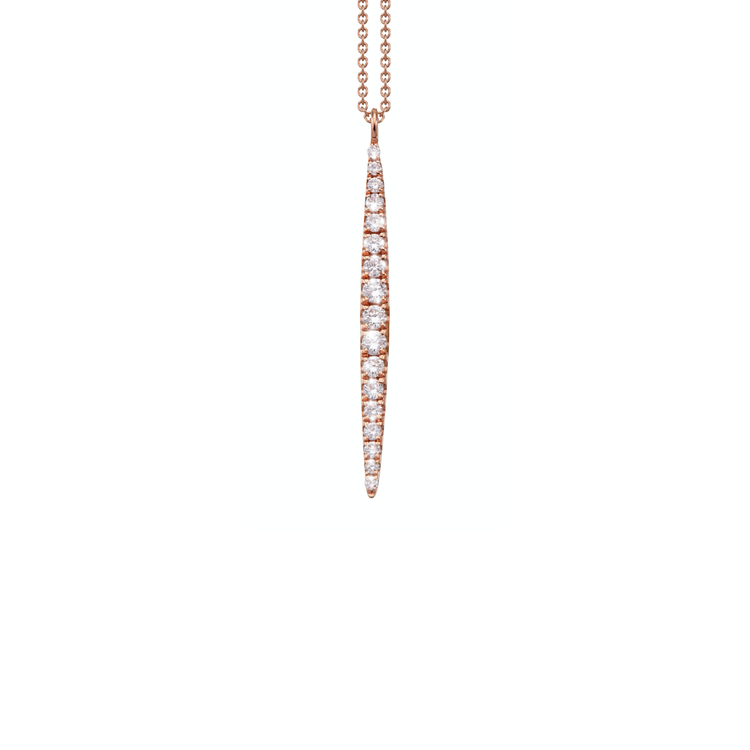 Oliver Heemeyer 18k rose gold Emilia Navette shaped pendant finished with 17 sparkling diamonds and arranged with highest attention to detail.