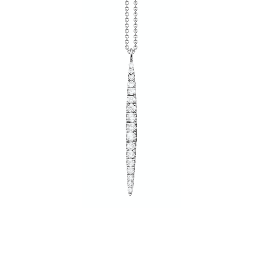 Oliver Heemeyer 18k white gold Emilia Navette shaped pendant finished with 17 sparkling diamonds and arranged with highest attention to detail.